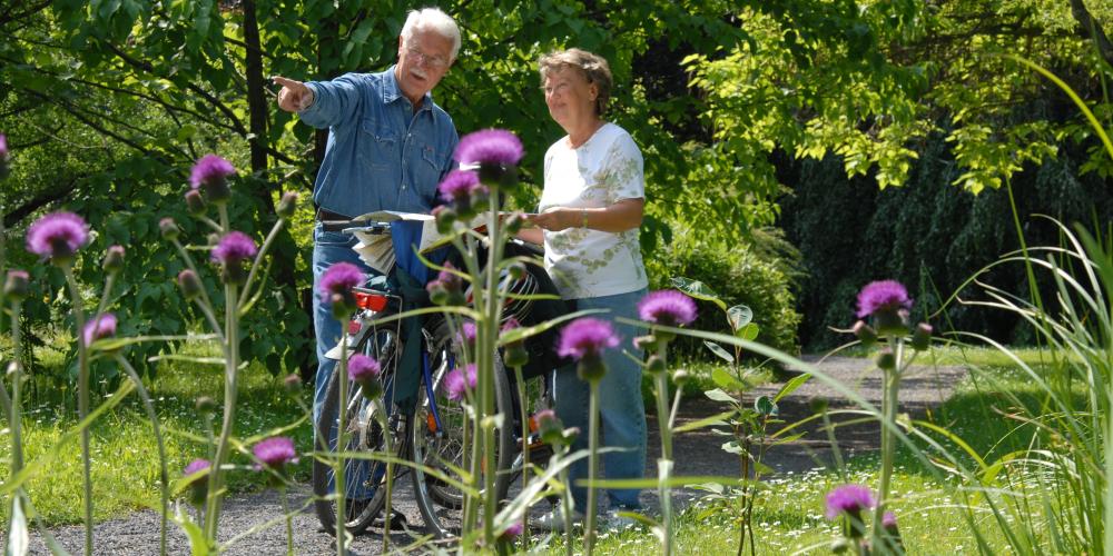 Senioren Ehepaar mit Fahrrad und Wanderkarte in Jena